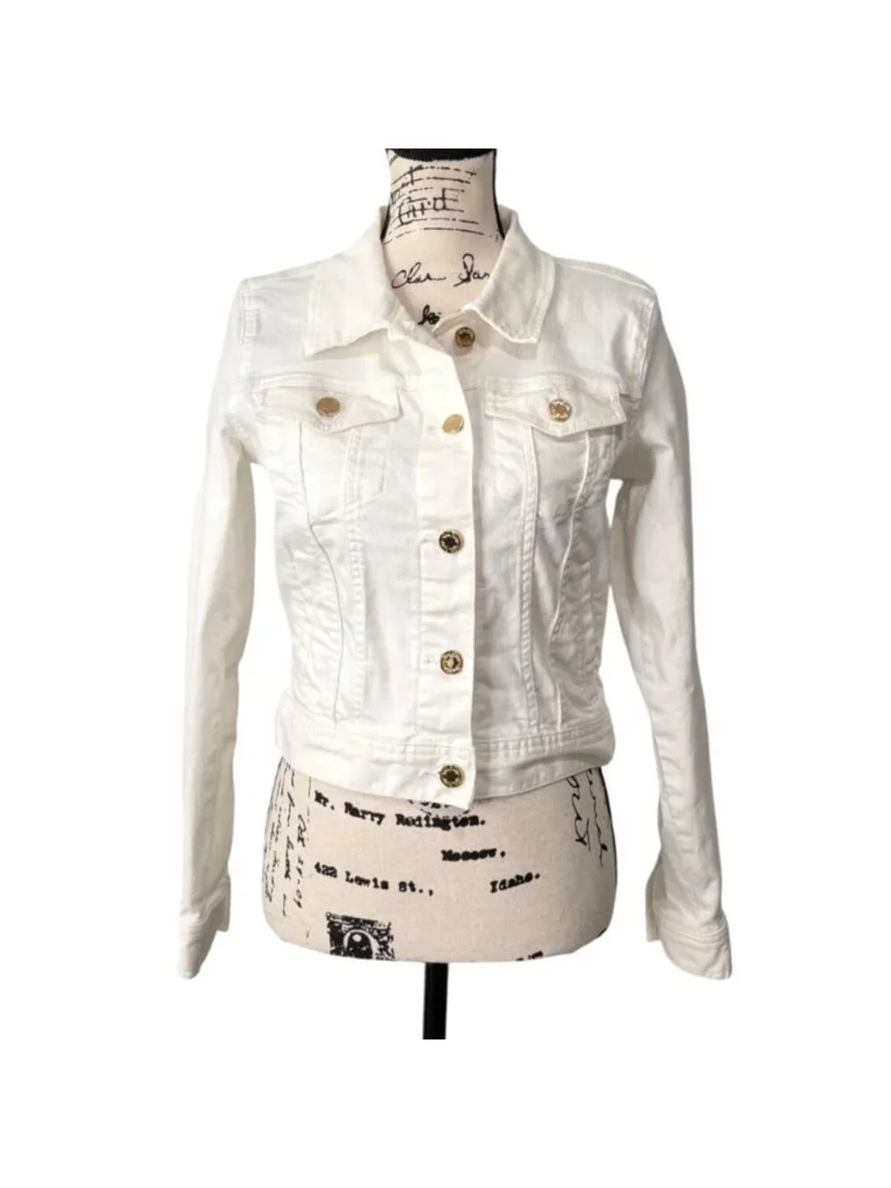 Lilly Pulitzer Womens Size S White  Denim Jacket Seaspray with Gold Buttons